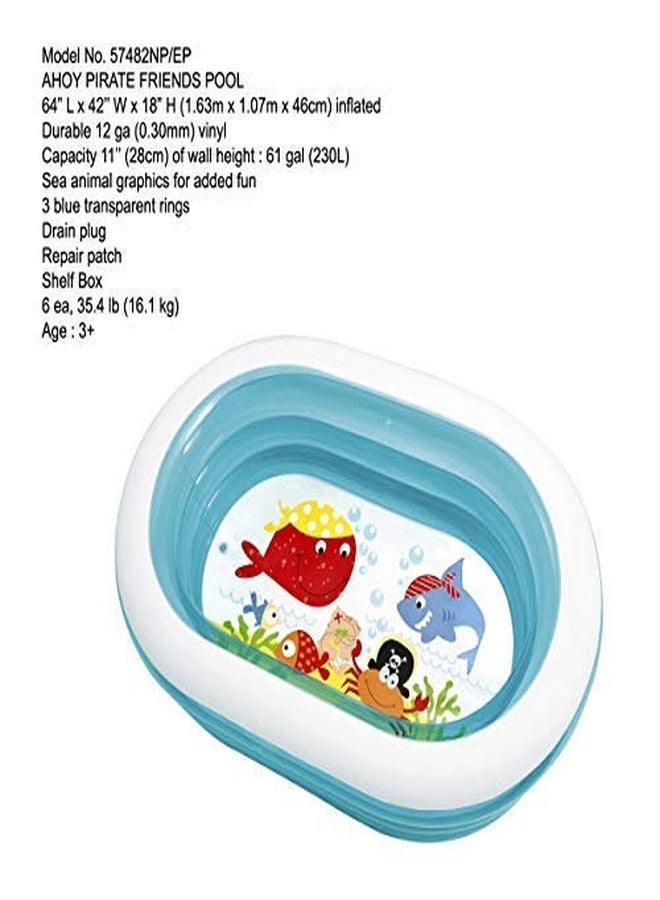 VWretails Inflatable Ahoy Pirate Friends Pool, 64" L x 42" W x 18" H (1.63m x 1.07m x 46cm) Inflated - Without Pump - Image 2